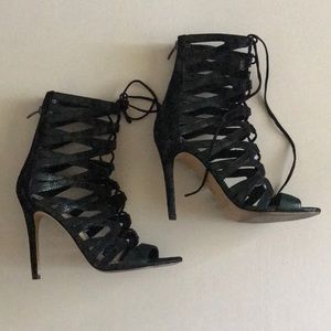 Via Spiga Snake Lace-up Heels